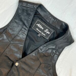 Alter Ego Motorcycle Supplies Black Leather Biker Vest Size 44 Side Lace Snap